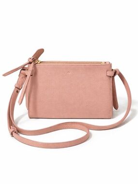Travel Friendly Ela minimalist crossbody blush pebbled leather double zip bag
